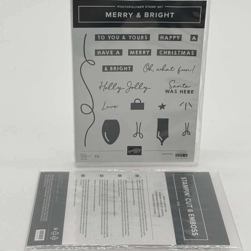 Stampin Up MERRY & BRIGHT Stamp Set & Dies Christmas Light Bulb Santa Was Here.